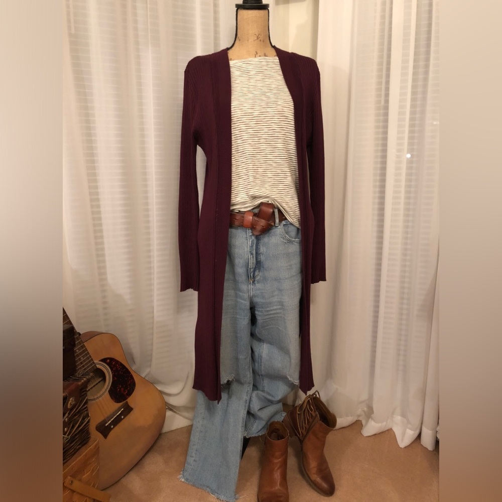 Time and Tru Women's Burgandy Long Cardigan Duster XL